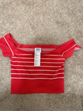 BDG Red and White Striped Off-Shoulder Crop Top